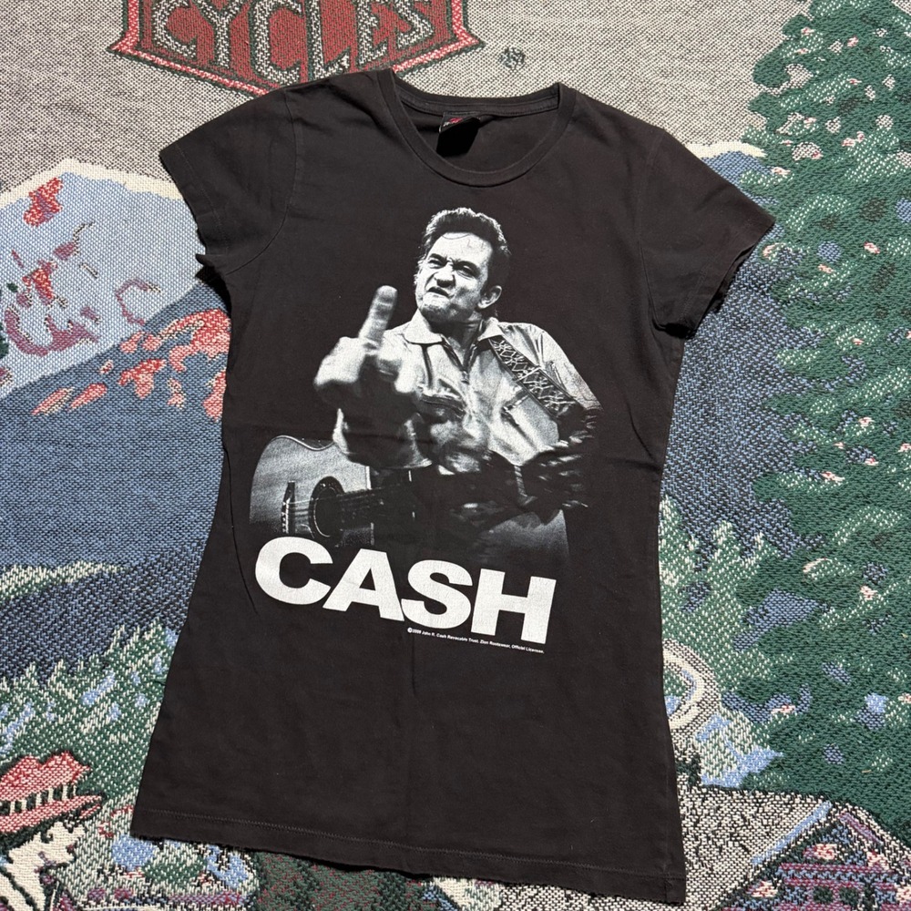 Johnny Cash Zion Rootswear Graphic T-Shirt Black Womens Medium Outlaw Country